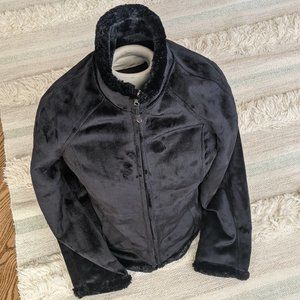 Women’s Green Tea Zip Up Jacket Black Plush Lining Soft Small